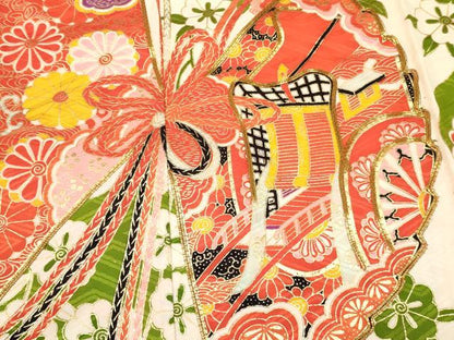 平和屋着物[]七五三　女の子　７歳　祝着　四つ身　駒刺繍　扇面御所車花文　金彩　逸品　DABC5488ma