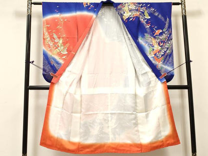 平和屋着物[]七五三　女の子　７歳　祝着　四つ身　群れ鶴花文　暈し染め　金彩　そごう百貨店扱い　逸品　DABC5489ma