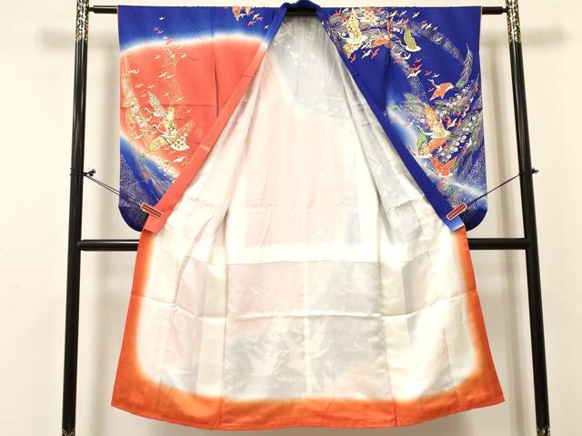 平和屋着物[]七五三　女の子　７歳　祝着　四つ身　群れ鶴花文　暈し染め　金彩　そごう百貨店扱い　逸品　DABC5489ma