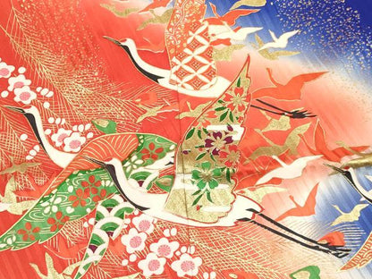 平和屋着物[]七五三　女の子　７歳　祝着　四つ身　群れ鶴花文　暈し染め　金彩　そごう百貨店扱い　逸品　DABC5489ma