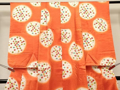 平和屋着物[]七五三　女の子　７歳　祝着　四つ身　駒刺繍　花丸文　暈し染め　逸品　DABC5490ma