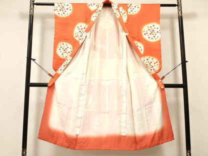 平和屋着物[]七五三　女の子　７歳　祝着　四つ身　駒刺繍　花丸文　暈し染め　逸品　DABC5490ma