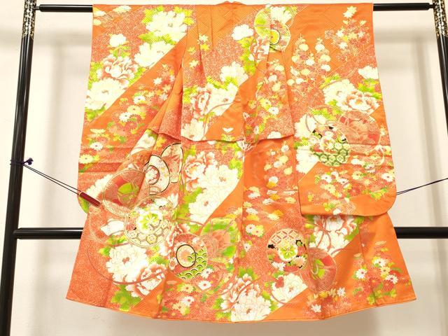 平和屋着物[]七五三 女の子 ３歳 祝着 三つ身 駒刺繍 鼓花文 金彩 逸品 DABC5491ma