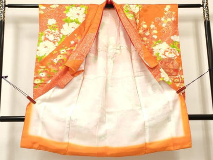 平和屋着物[]七五三　女の子　３歳　祝着　三つ身　駒刺繍　鼓花文　金彩　逸品　DABC5491ma
