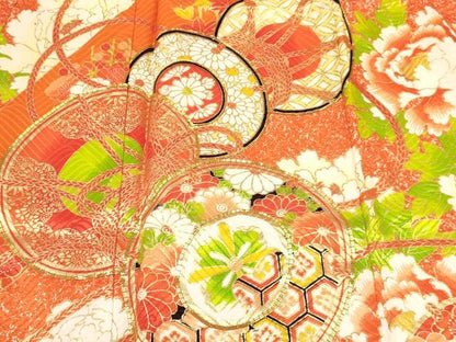 平和屋着物[]七五三　女の子　３歳　祝着　三つ身　駒刺繍　鼓花文　金彩　逸品　DABC5491ma