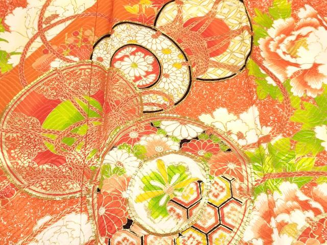 平和屋着物[]七五三　女の子　３歳　祝着　三つ身　駒刺繍　鼓花文　金彩　逸品　DABC5491ma