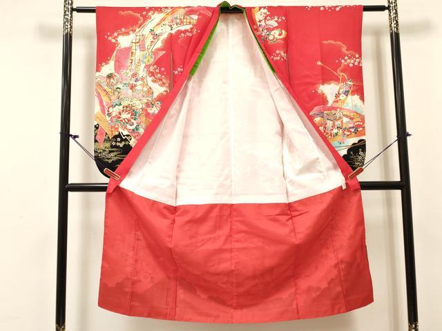 平和屋着物[]七五三　女の子　７歳　祝着　四つ身　駒刺繍　雪輪器物花文　金彩　DABC5493ma