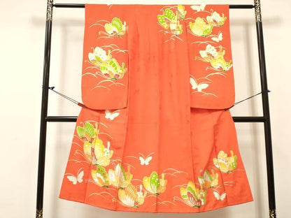 平和屋着物[]七五三　女の子　７歳　祝着　四つ身　芝舞蝶文　金彩　逸品　DABC5494ma
