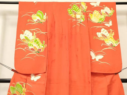 平和屋着物[]七五三　女の子　７歳　祝着　四つ身　芝舞蝶文　金彩　逸品　DABC5494ma