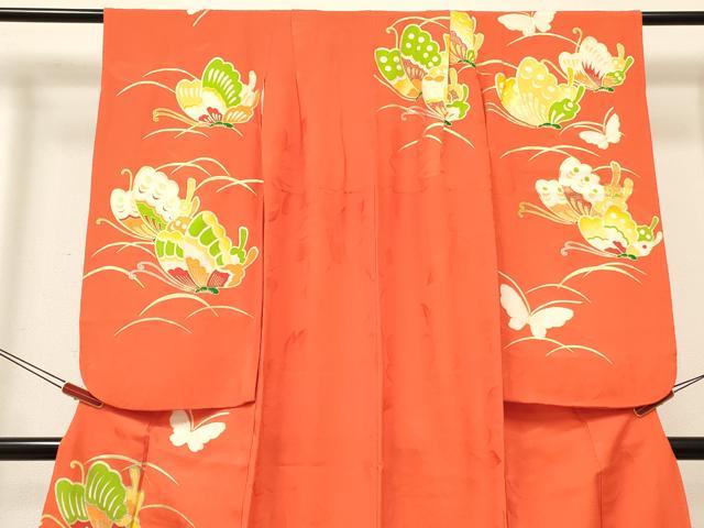 平和屋着物[]七五三　女の子　７歳　祝着　四つ身　芝舞蝶文　金彩　逸品　DABC5494ma