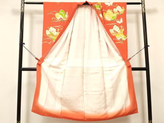 平和屋着物[]七五三　女の子　７歳　祝着　四つ身　芝舞蝶文　金彩　逸品　DABC5494ma