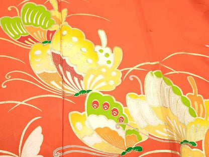 平和屋着物[]七五三　女の子　７歳　祝着　四つ身　芝舞蝶文　金彩　逸品　DABC5494ma