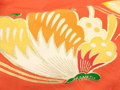 平和屋着物[]七五三　女の子　７歳　祝着　四つ身　芝舞蝶文　金彩　逸品　DABC5494ma