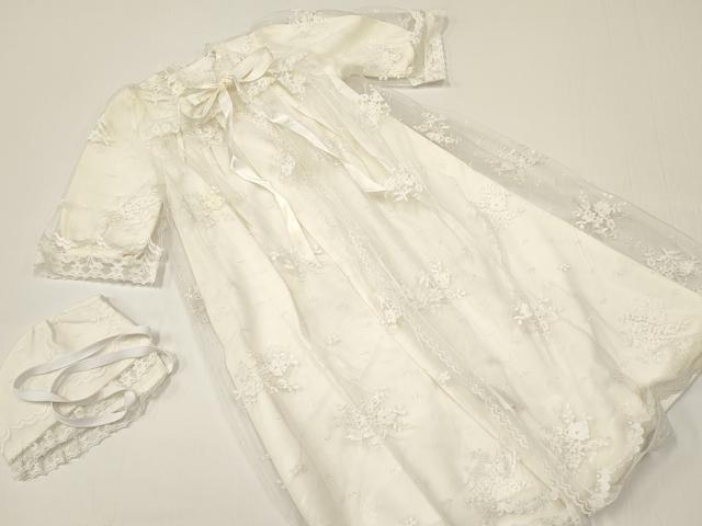 平和屋着物[]お宮参り　女の子　ベビードレス　ベビーセレモニー　洋装　レース　花　生成り色　DABC5496ma