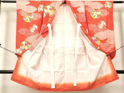 平和屋着物[]七五三　女の子　３歳　祝着　三つ身　雲取り花丸文　金彩　逸品　DABC5498ma