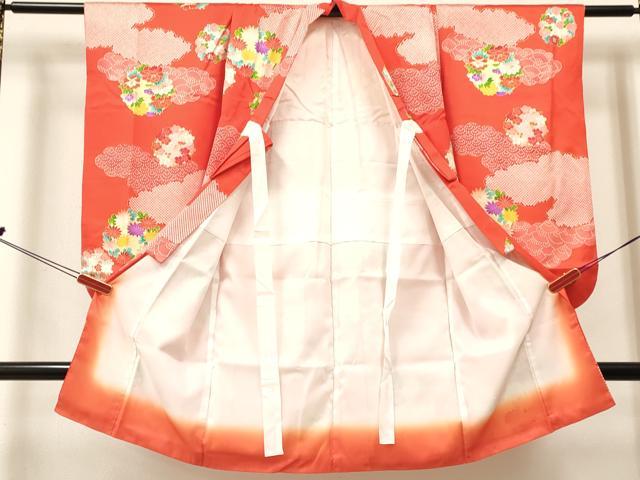 平和屋着物[]七五三　女の子　３歳　祝着　三つ身　雲取り花丸文　金彩　逸品　DABC5498ma