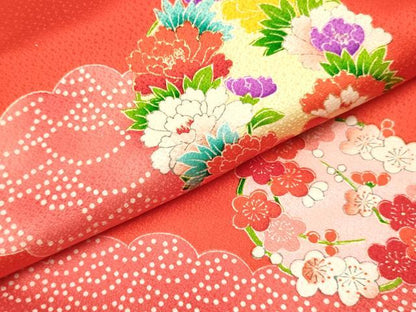平和屋着物[]七五三　女の子　３歳　祝着　三つ身　雲取り花丸文　金彩　逸品　DABC5498ma