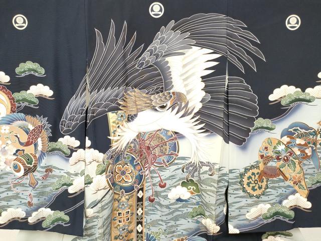 平和屋着物[]お宮参り 男の子 祝着 産着 初着 のしめ 鷹 鷲 鼓花鳥文 暈し染め 金彩 逸品 DABC5501ma