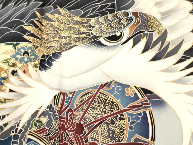 平和屋着物[]お宮参り　男の子　祝着　産着　初着　のしめ　鷹　鷲　鼓花鳥文　暈し染め　金彩　逸品　DABC5501ma