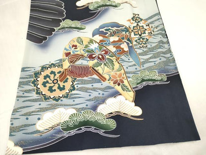 平和屋着物[]お宮参り　男の子　祝着　産着　初着　のしめ　鷹　鷲　鼓花鳥文　暈し染め　金彩　逸品　DABC5501ma