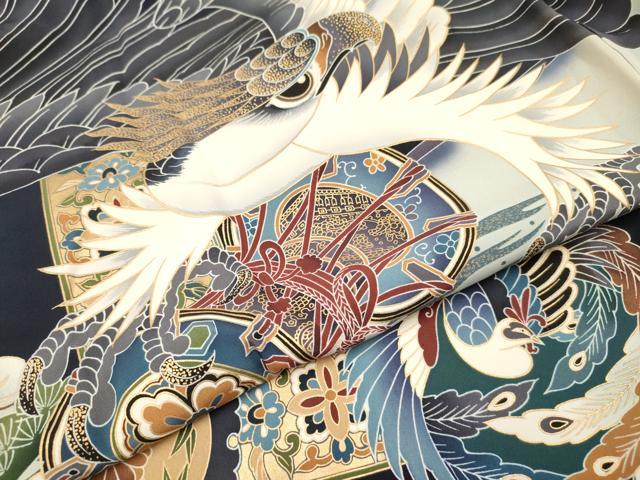 平和屋着物[]お宮参り　男の子　祝着　産着　初着　のしめ　鷹　鷲　鼓花鳥文　暈し染め　金彩　逸品　DABC5501ma