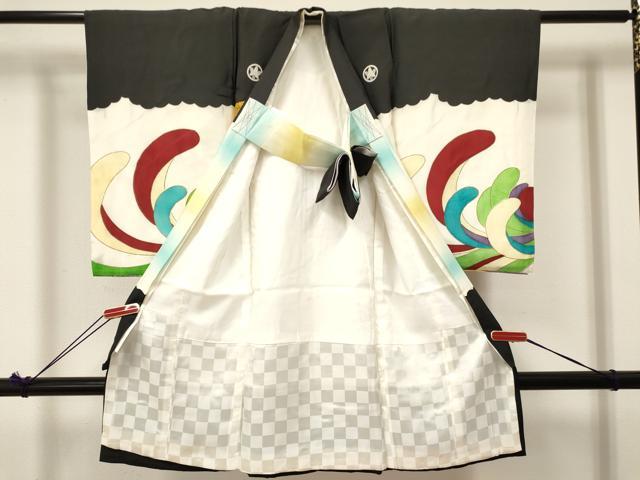 平和屋着物[]お宮参り　男の子　祝着　産着　初着　のしめ　刺繍　鷹 鷲 打ち出の小槌　花松文　暈し染め　金彩　逸品　未使用　DABC5502ma