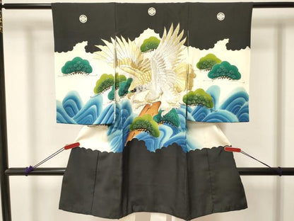 平和屋着物[]お宮参り 男の子 祝着 産着 初着 のしめ 刺繍 鷹 鷲 流水松文 暈し染め 金彩 逸品 DABC5503ma