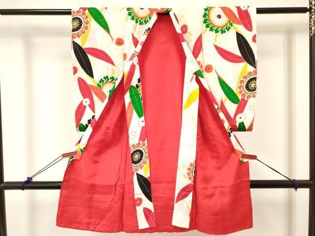 平和屋着物[]アンティーク 大正ロマン お宮参り 女の子 祝着 産着 初着 のしめ 立波花文 金彩 逸品 DABC5504ma