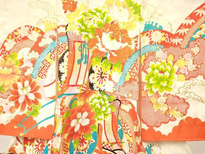 平和屋着物[]お宮参り　女の子　祝着　産着　初着　のしめ　刺繍　御所車花文　金彩　逸品　DABC5505ma