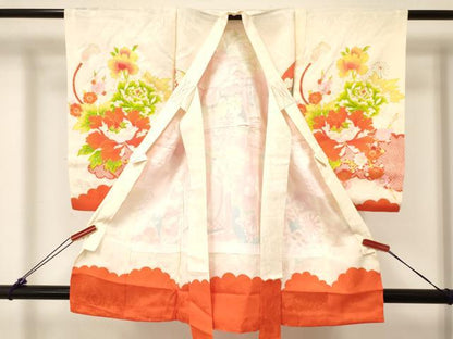 平和屋着物[]お宮参り 女の子 祝着 産着 初着 のしめ 刺繍 御所車花文 金彩 逸品 DABC5505ma