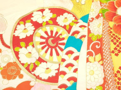 平和屋着物[]お宮参り 女の子 祝着 産着 初着 のしめ 刺繍 御所車花文 金彩 逸品 DABC5505ma