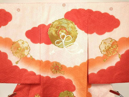 平和屋着物[]お宮参り　女の子　祝着　産着　初着　のしめ　駒刺繍　絞り　鏡裏向かい鳥花文　暈し染め　逸品　DABC5507ma