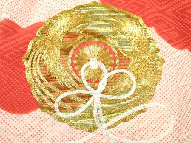 平和屋着物[]お宮参り　女の子　祝着　産着　初着　のしめ　駒刺繍　絞り　鏡裏向かい鳥花文　暈し染め　逸品　DABC5507ma