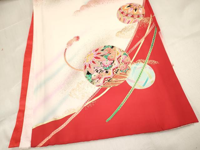 平和屋着物[]お宮参り　女の子　祝着　産着　初着　のしめ　折り鶴　鞠花文　暈し染め　金銀彩　逸品　DABC5508ma