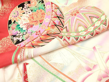 平和屋着物[]お宮参り　女の子　祝着　産着　初着　のしめ　折り鶴　鞠花文　暈し染め　金銀彩　逸品　DABC5508ma