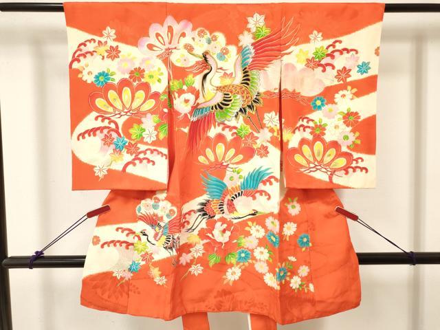 平和屋着物[]お宮参り 女の子 祝着 産着 初着 のしめ 刺繍 立波飛鶴花文 金銀彩 逸品 DABC5509ma