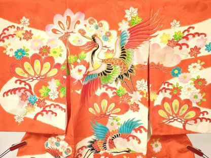 平和屋着物[]お宮参り　女の子　祝着　産着　初着　のしめ　刺繍　立波飛鶴花文　金銀彩　逸品　DABC5509ma