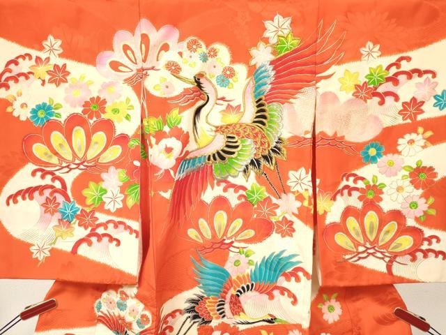 平和屋着物[]お宮参り　女の子　祝着　産着　初着　のしめ　刺繍　立波飛鶴花文　金銀彩　逸品　DABC5509ma