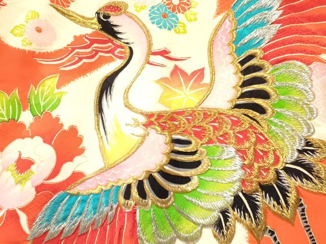 平和屋着物[]お宮参り　女の子　祝着　産着　初着　のしめ　刺繍　立波飛鶴花文　金銀彩　逸品　DABC5509ma