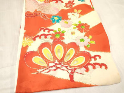 平和屋着物[]お宮参り　女の子　祝着　産着　初着　のしめ　刺繍　立波飛鶴花文　金銀彩　逸品　DABC5509ma