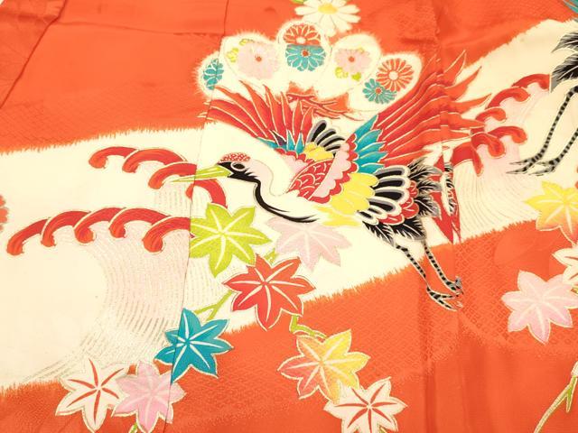 平和屋着物[]お宮参り　女の子　祝着　産着　初着　のしめ　刺繍　立波飛鶴花文　金銀彩　逸品　DABC5509ma