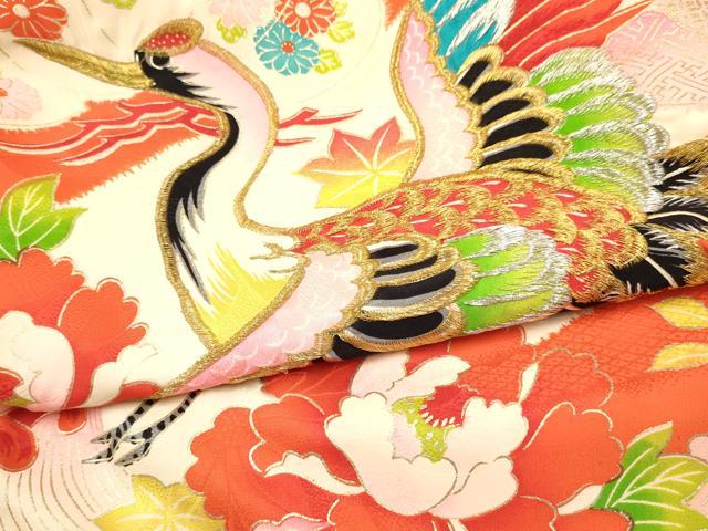 平和屋着物[]お宮参り　女の子　祝着　産着　初着　のしめ　刺繍　立波飛鶴花文　金銀彩　逸品　DABC5509ma