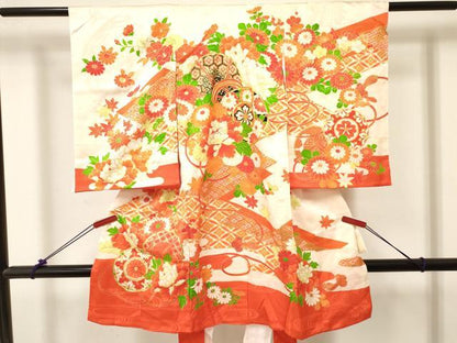 平和屋着物[]お宮参り 女の子 祝着 産着 初着 のしめ 駒刺繍 鼓花文 金彩 逸品 DABC5510ma