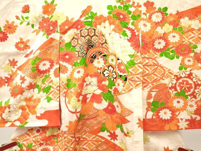 平和屋着物[]お宮参り 女の子 祝着 産着 初着 のしめ 駒刺繍 鼓花文 金彩 逸品 DABC5510ma