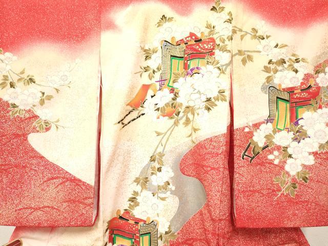 平和屋着物[]お宮参り　女の子　祝着　産着　初着　のしめ　御所車花文　暈し染め　金彩　逸品　DABC5512ma