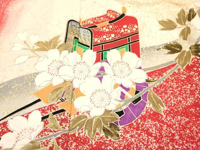 平和屋着物[]お宮参り　女の子　祝着　産着　初着　のしめ　御所車花文　暈し染め　金彩　逸品　DABC5512ma