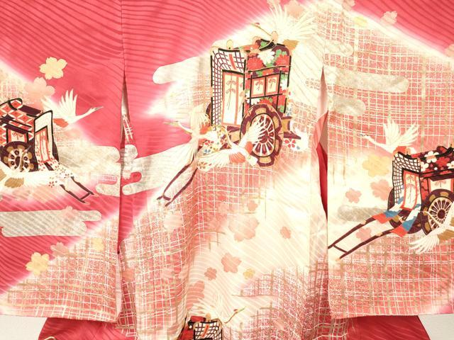 平和屋着物[]お宮参り　女の子　祝着　産着　初着　のしめ　駒刺繍　御所車飛鶴花文　暈し染め　金銀彩　逸品　DABC5515ma