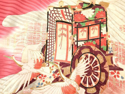 平和屋着物[]お宮参り　女の子　祝着　産着　初着　のしめ　駒刺繍　御所車飛鶴花文　暈し染め　金銀彩　逸品　DABC5515ma
