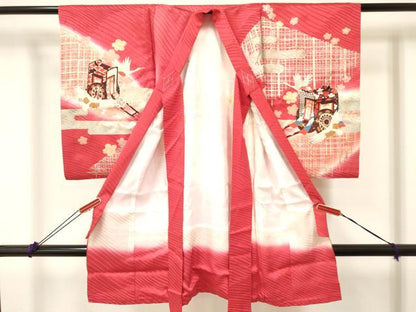 平和屋着物[]お宮参り　女の子　祝着　産着　初着　のしめ　駒刺繍　御所車飛鶴花文　暈し染め　金銀彩　逸品　DABC5515ma