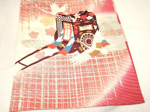 平和屋着物[]お宮参り　女の子　祝着　産着　初着　のしめ　駒刺繍　御所車飛鶴花文　暈し染め　金銀彩　逸品　DABC5515ma